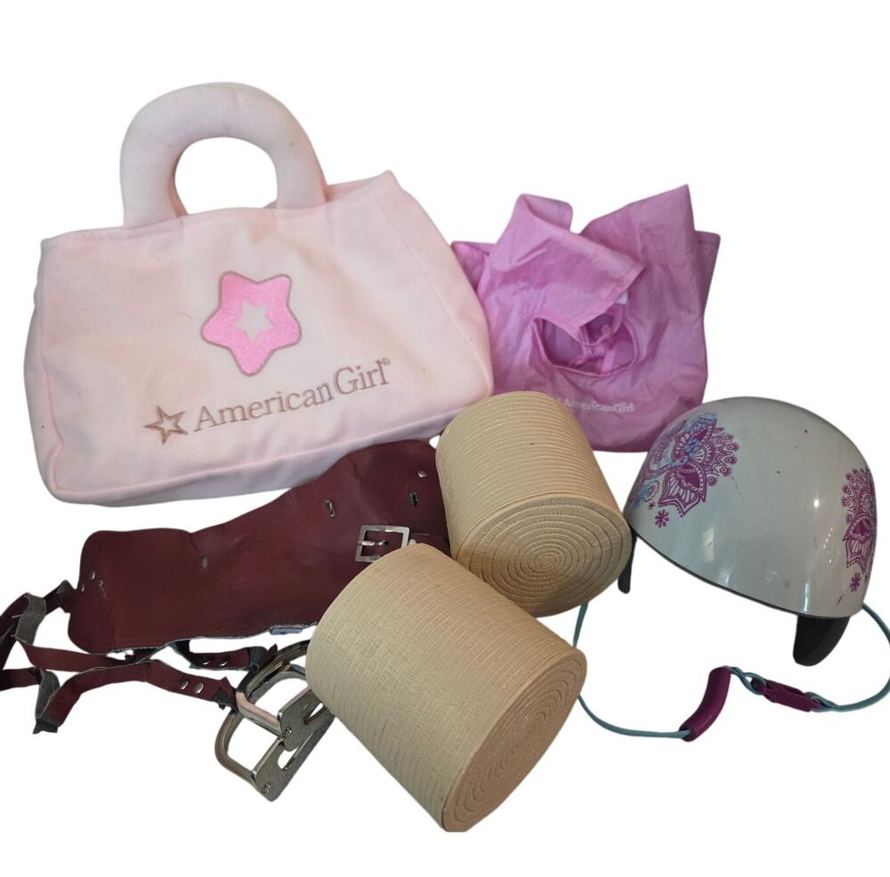 Lot Vintage American Girl Doll Accessories Horse Saddle Helmet Hair Salon Hay